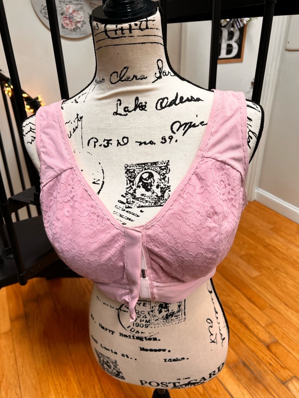 Front-Zip Lace Comfort Bra in Soft Pink